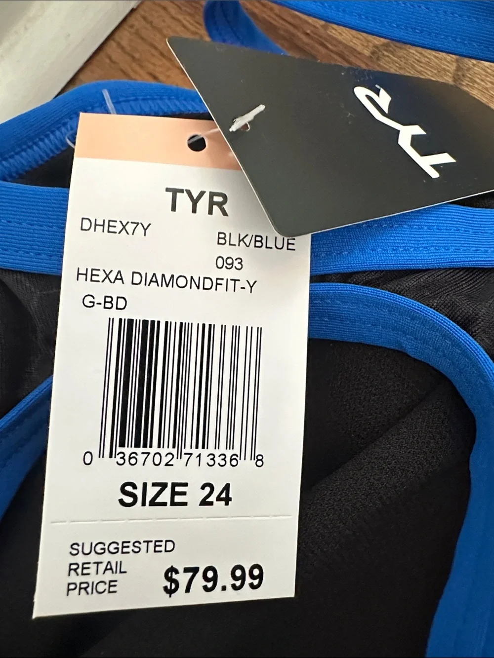 TYR Black Hexa Diamondfit Y One-Piece Swimsuit with Blue Trim 24